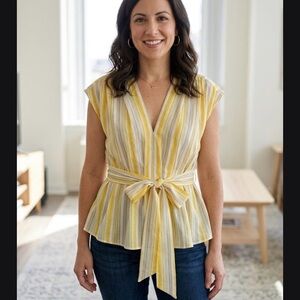 NAX STUDIO Yellow Stripe V-Neck Blouse